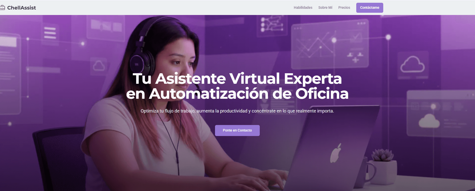Captura de pantalla del proyecto Landing Page - Asistentes Virtuales - Landing page moderna y profesional para servicios de asistentes virtuales. Diseño responsive con sec
