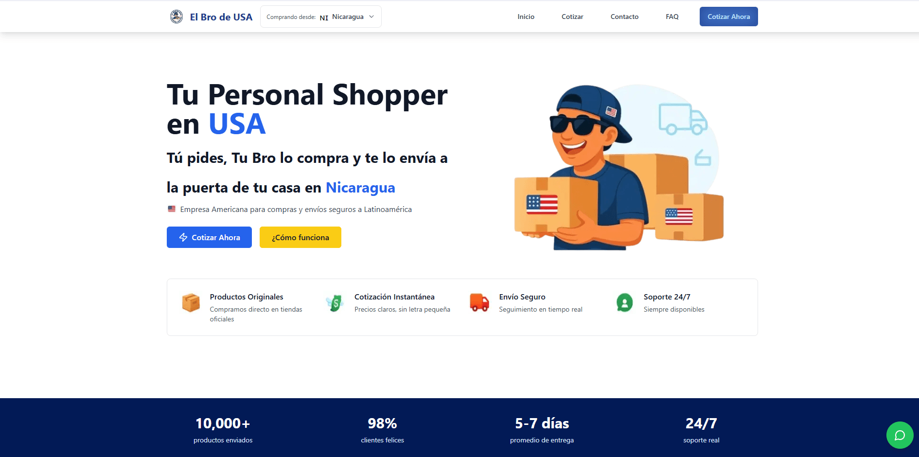 Captura de pantalla del proyecto ElBroDeUSA - Personal Shopper - Plataforma web para servicio de Personal Shopper que automatiza cotizaciones de productos de USA par