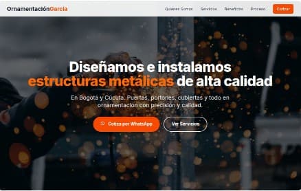 Captura de pantalla del proyecto Ornamentación García - Landing page moderna y elegante para servicios de ornamentación. Diseño responsive con secciones de